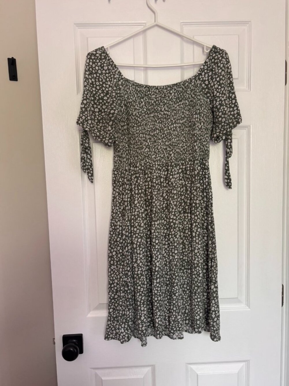 Green Floral Smocked Dress | Cottagecore Puff Sleeve Dress (Large)